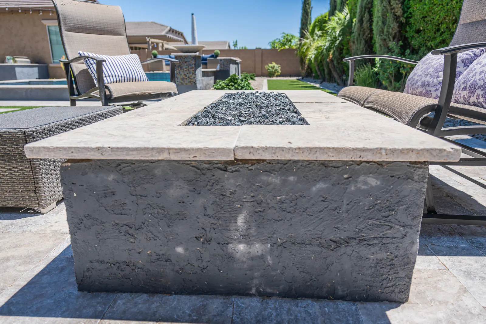 Custom fire table and hardscape lounge in the Gilbert area