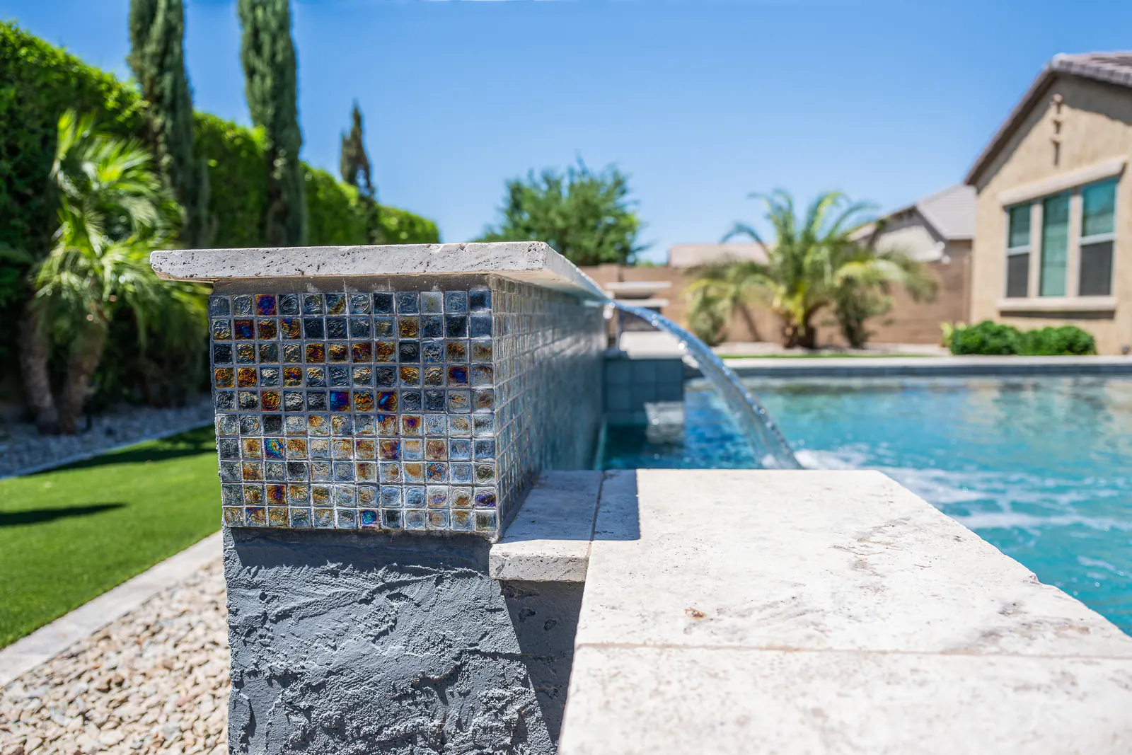 Pool water feature and artificial turf installation in the Gilbert area